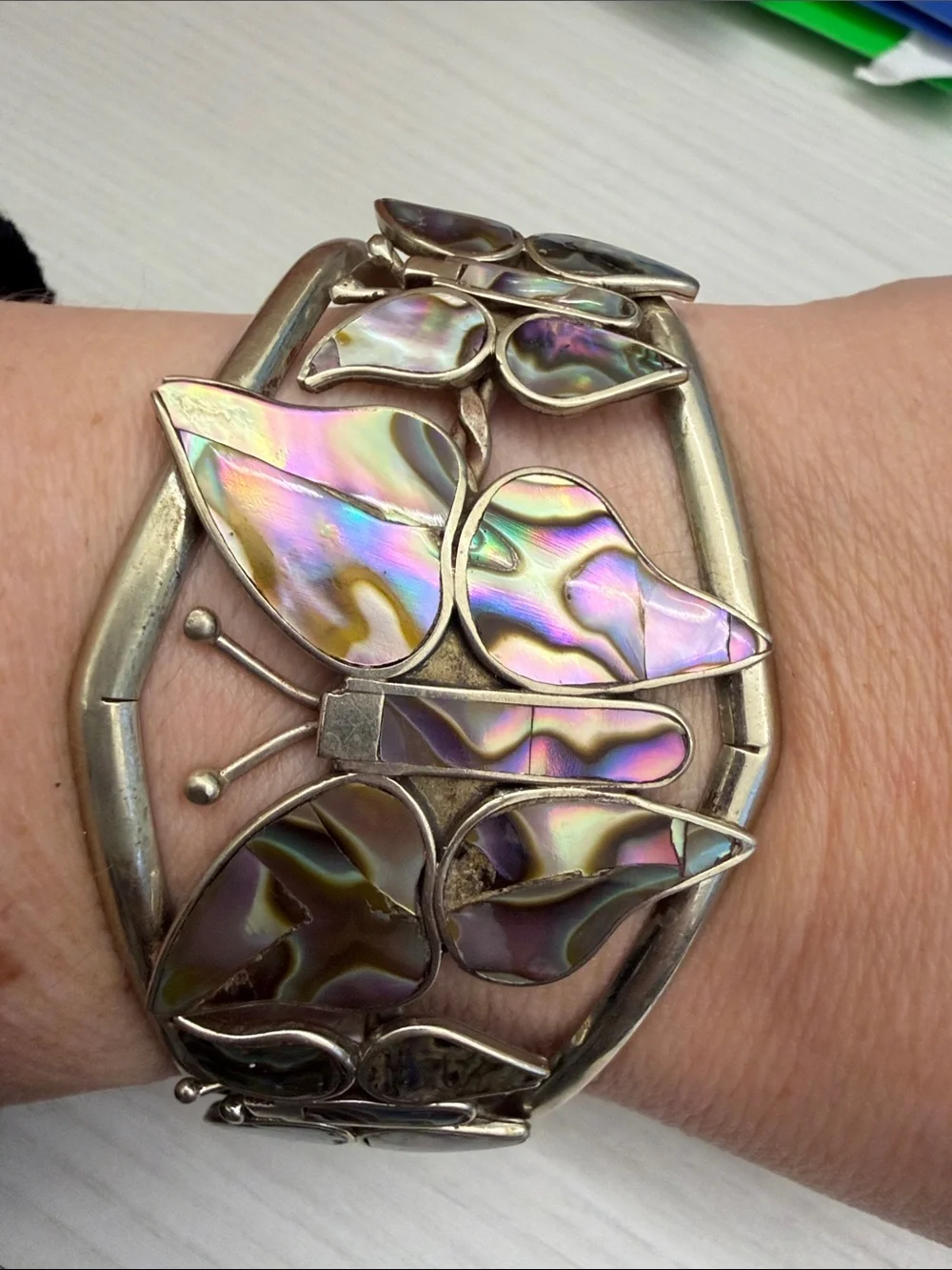 Abalone Butterfly Statement Cuff Bracelet - Iridescent